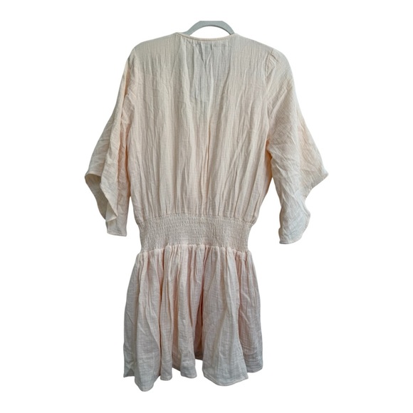 Miou Muse Light Peach Smocked Waist Mini Dress  100% cotton – Size Large NWT - Picture 3 of 5